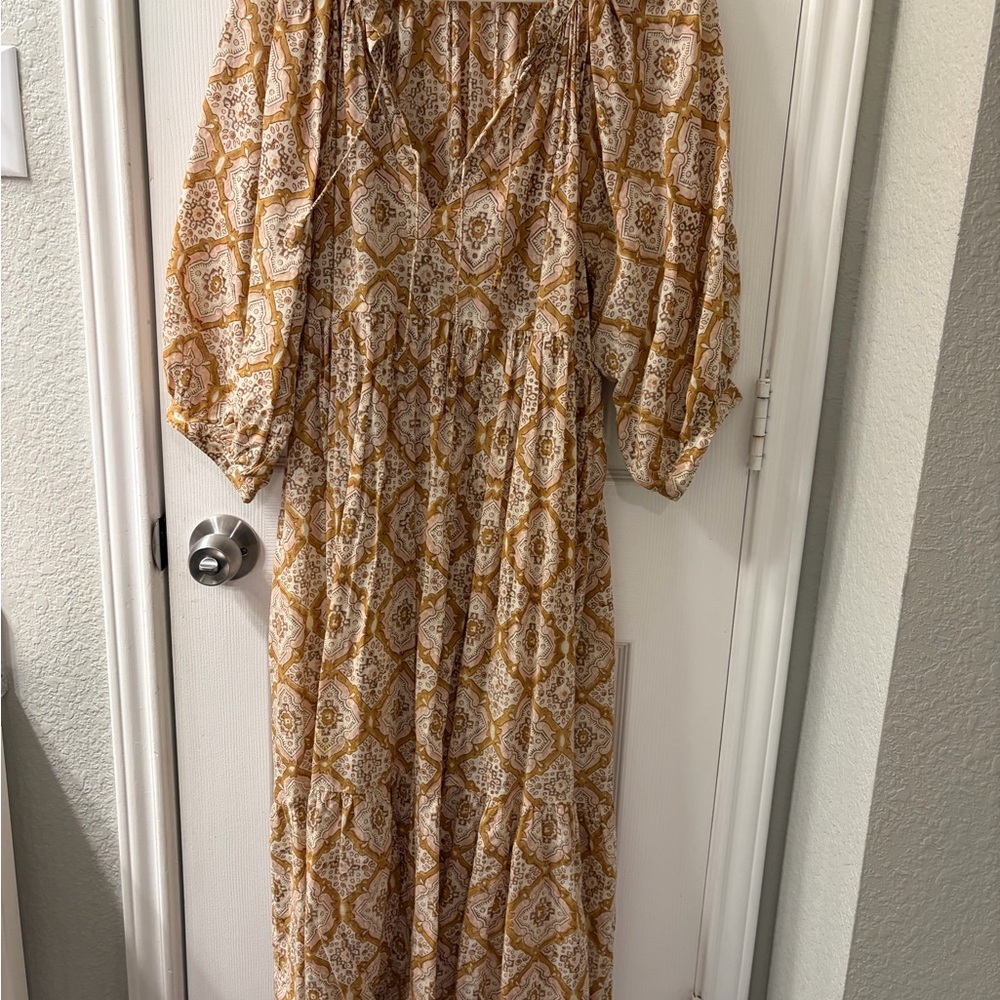 Matta Gold and Cream Patterned Maxi Dress